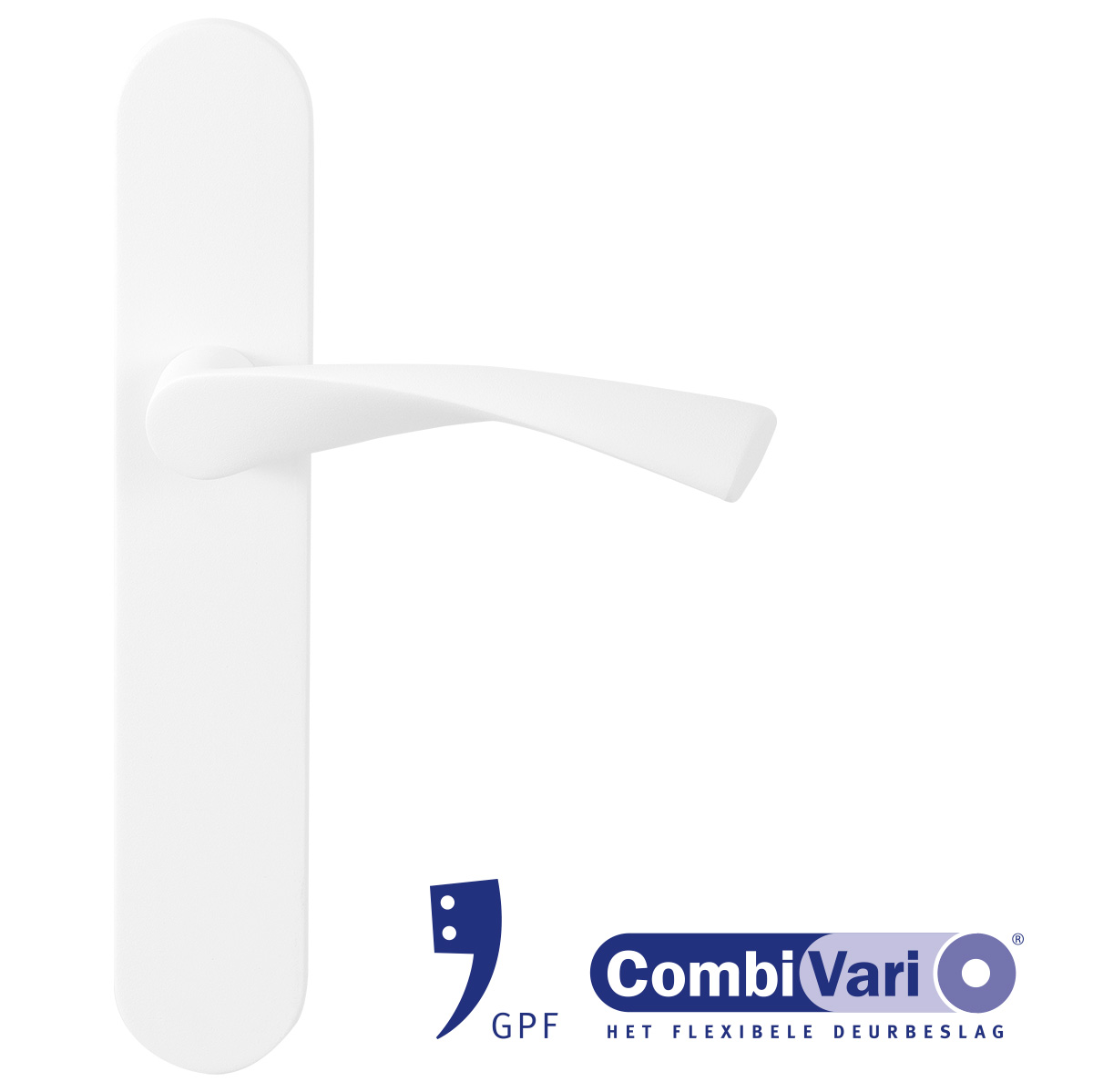 GPF door handle on plate in white