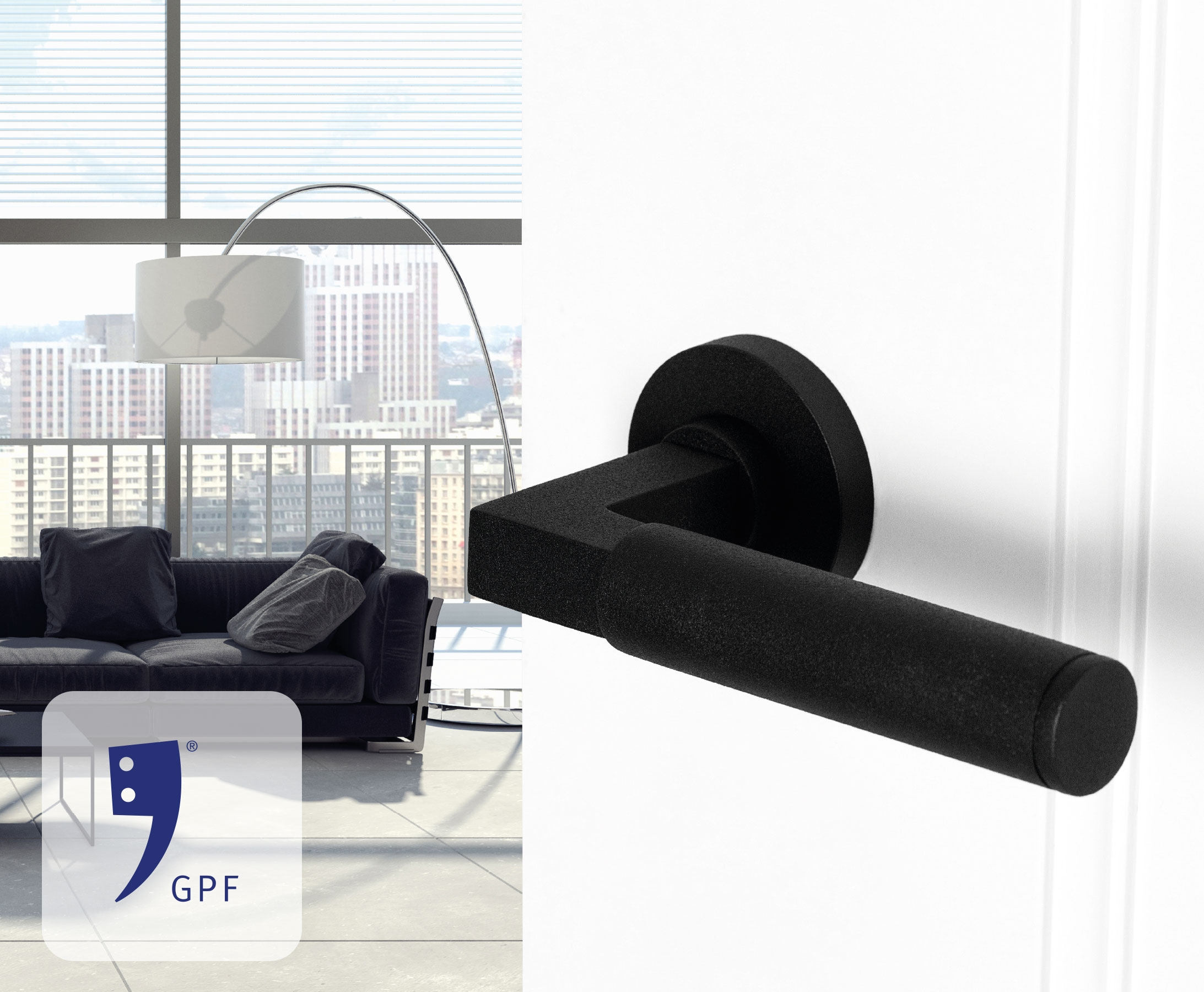 GPF building hardware interior with black door handle